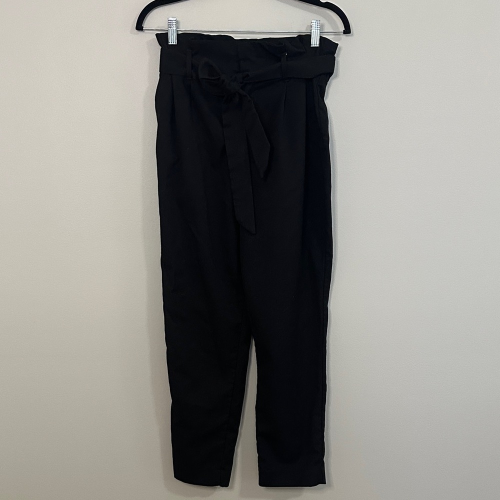 H&M Black Tie-Waist Paper Bag Trousers